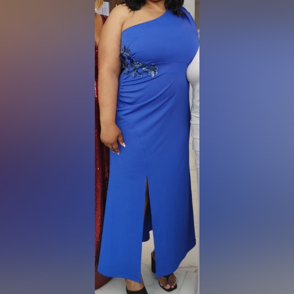 Dresses & Skirts - Vintage Semi Formal Dresses Full Length One Shoulder Draped Royale Blue sz M